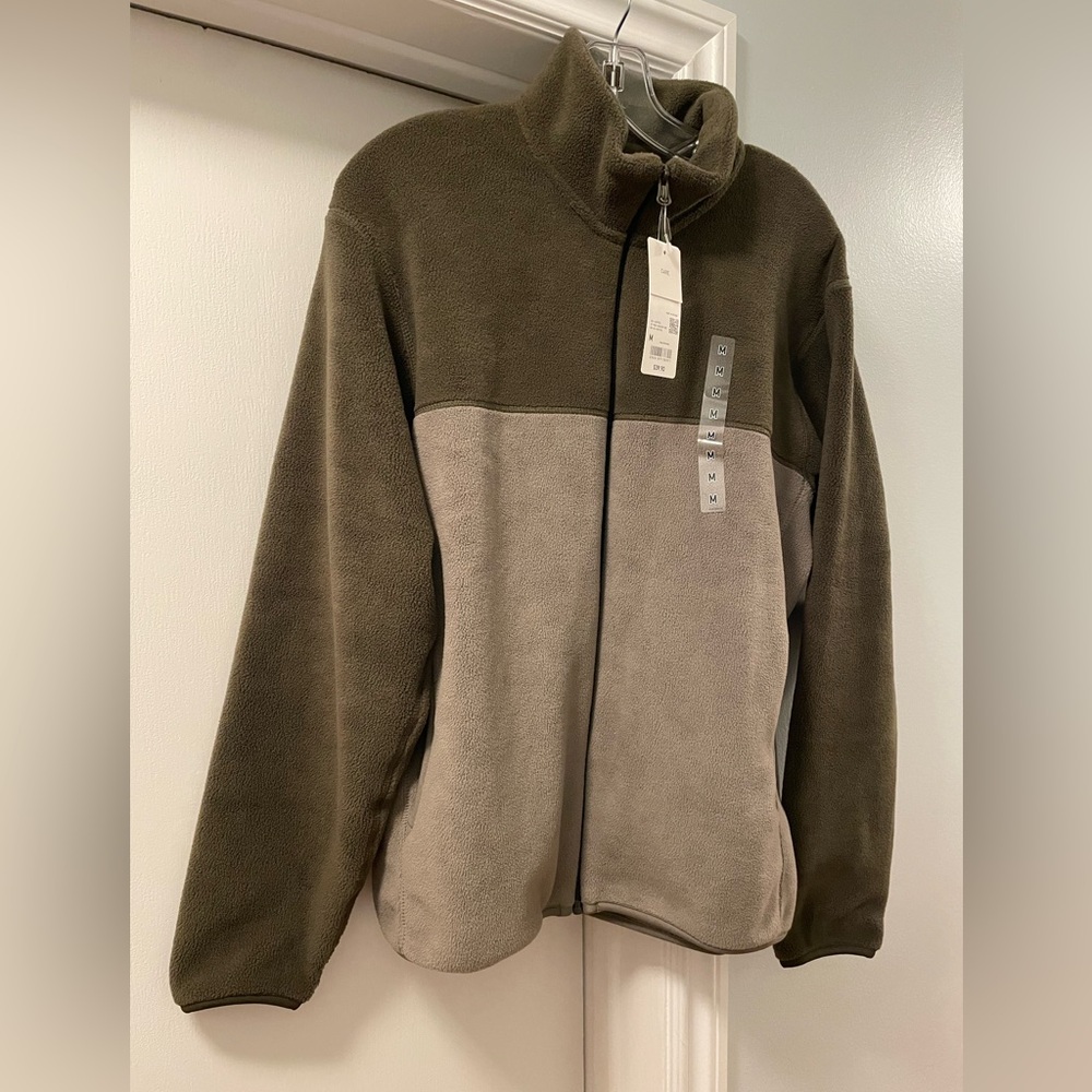 Men’s Fleece Full-Zip Jacket Color Block Olive Size Medium